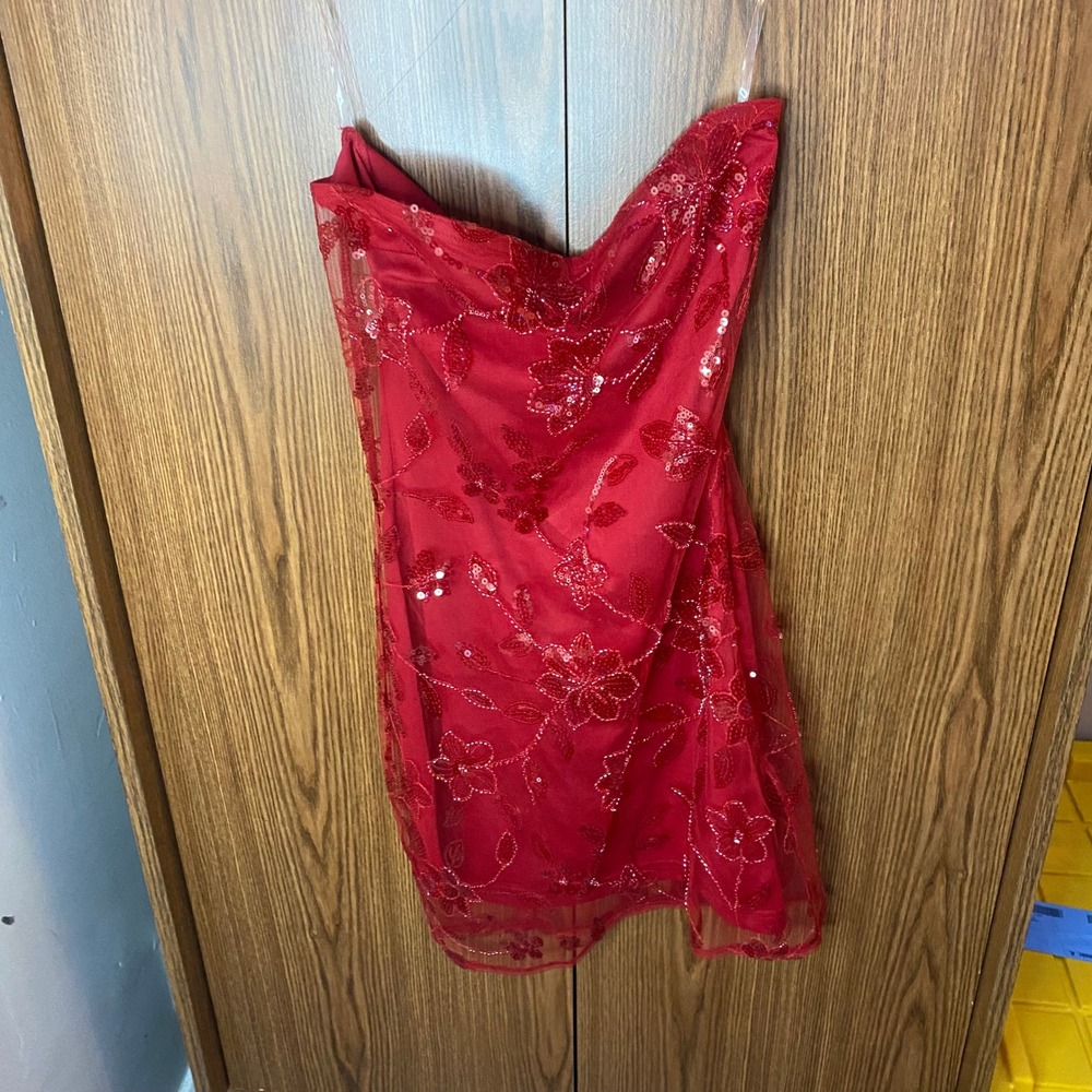 Peppermayo Mini Dress Womens Size‎ 2 Red Sequin Floral Mesh Strapless Bodycon